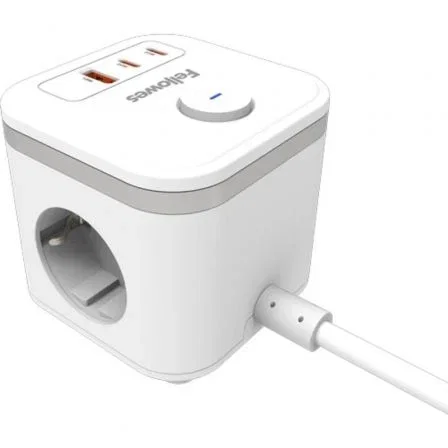 Fellowes Cubo Multienchufe Blanco con 3 Tomas, 1 USB-A y 2 USB-C